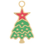 Ciondolo albero di Natale 20x12 mm - Resina - Acciaio inox316L dorato- Verde x1|raw }}