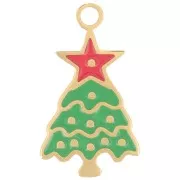 Ciondolo albero di Natale 20x12 mm - Resina - Acciaio inox316L dorato- Verde x1