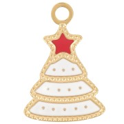 Ciondolo albero di Natale 17x12 mm - Resina - Acciaio inox 316L dorato - Bianco x1