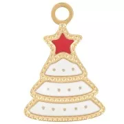 Ciondolo albero di Natale 17x12 mm - Resina - Acciaio inox 316L dorato - Bianco x1