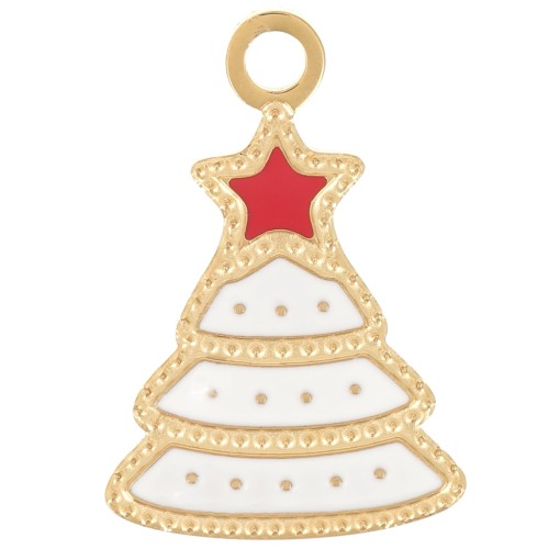 Ciondolo albero di Natale 17x12 mm - Resina - Acciaio inox 316L dorato - Bianco x1