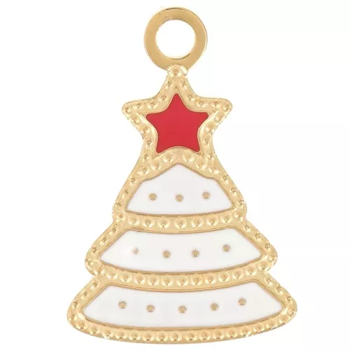 Ciondolo albero di Natale 17x12 mm - Resina - Acciaio inox 316L dorato - Bianco x1