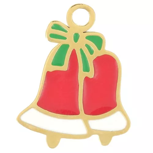 Ciondolo campana di Natale 15x12 mm Resina - Acciaio inox 316L dorato- Rosso x1