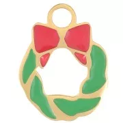 Ciondolo corona di Natale 11 mm in resina- acciaio inox 316L dorato- verde x1