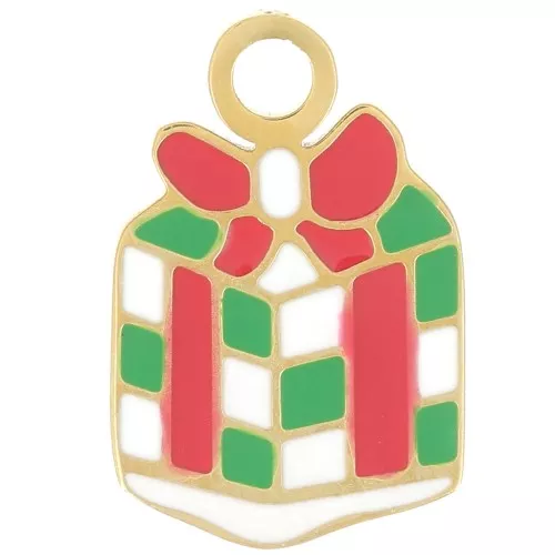 Ciondolo regalo di Natale 14x9 mm Resina epossidica - Acciaio inox 316L dorato x1
