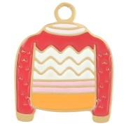 Ciondolo natalizio 18x15 mm Resina epossidica - Acciaio inox 316L dorato- Rosso x1|raw }}