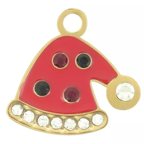 Ciondolo cappello di Natale 14x15 mm - Acciaio inossidabile 316L dorato - Rosso x1