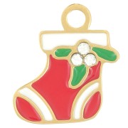 Ciondolo per calza di Natale 13x11 mm- Acciaio inossidabile 316L dorato - Rosso x1