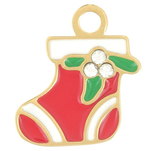 Ciondolo per calza di Natale 13x11 mm- Acciaio inossidabile 316L dorato - Rosso x1