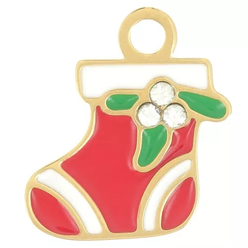 Ciondolo per calza di Natale 13x11 mm- Acciaio inossidabile 316L dorato - Rosso x1