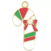 Ciondolo canna di Natale 20x10mm Acciaio inox 316L dorato - Rosso Bianco x1