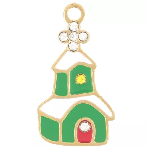 Ciondolo per chiesa di Natale 21x11 mm - Acciaio inox316L dorato- Verde x1