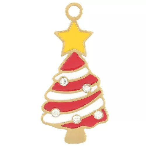 Pendente albero di Natale 27x13 mm - Acciaio inossidabile 316L dorato- Rosso x1