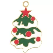 Pendente albero di Natale 28x17 mm - Acciaio inossidabile 316L dorato- Verde x1