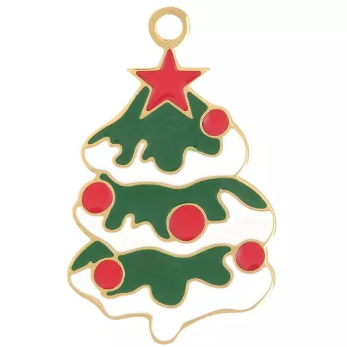 Pendente albero di Natale 28x17 mm - Acciaio inossidabile 316L dorato- Verde x1