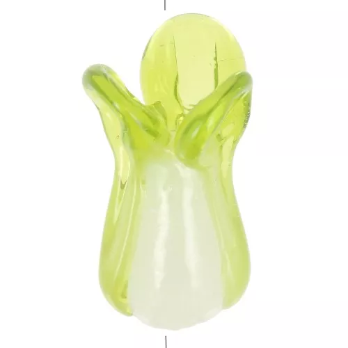 Perla di vetro a forma di cavolo cinese 21x9 mm - Bianco - Verde chiaro x1