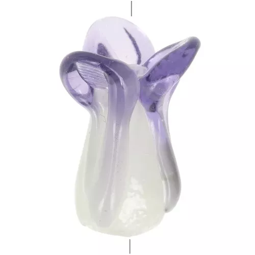 Perlina di vetro a forma di cavolo cinese 21x9 mm - Bianco - Viola x1