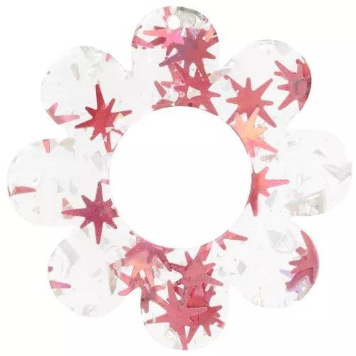 Pendente fiore in acrilico trasparente da 39 mm - Paglia di stelle - Rosso x1