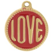 Ciondolo rotondo LOVE - 18 mm - Resina epossidica - Acciaio inossidabile 304L Gold - Rosso x1|raw }}