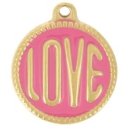 Ciondolo rotondo LOVE - 18 mm - Resina epossidica - Acciaio inossidabile 304L Gold - Rosa x1|raw }}
