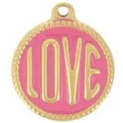 Ciondolo rotondo LOVE - 18 mm - Resina epossidica - Acciaio inossidabile 304L Gold - Rosa x1