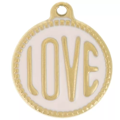 Ciondolo rotondo LOVE 18 mm Resina epossidica 304L Acciaio inossidabile Oro - Rosa chiaro x1