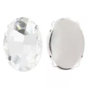 Cabochon ovale sfaccettato incastonato mm. 25x18 Crystal/Rodiato