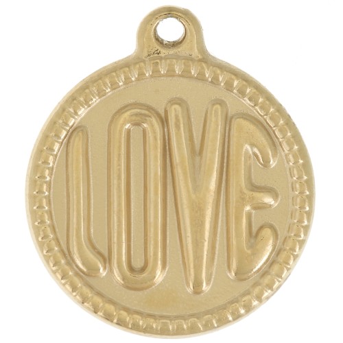 Ciondolo rotondo LOVE - 18 mm - Acciaio inossidabile 304L Gold x1