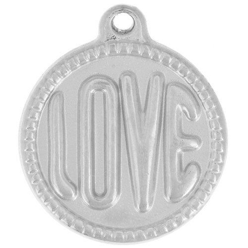 Ciondolo rotondo LOVE - 18 mm - Acciaio inossidabile 304L x1