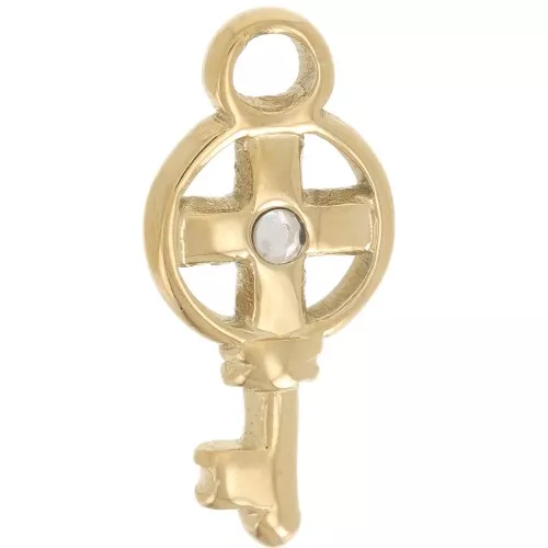 Charm chiave rotonda 17x10 mm ossido di zirconio - Acciaio inox 316L dorato x1