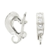 Gancio pendente  con strass da clipsare mm. 11 rodiato