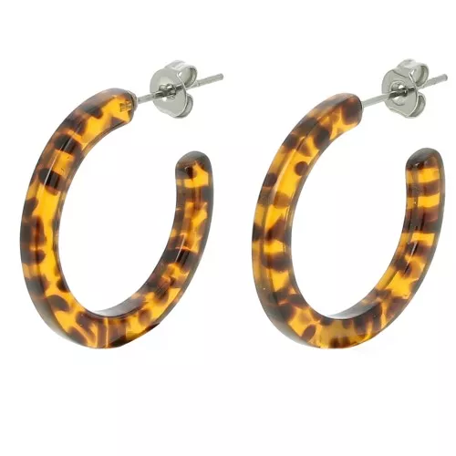 Orecchini a cerchio in acetato di cellulosa 25 mm - Terrazzo Brown - Nero x2