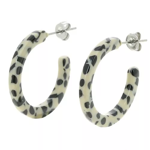 Orecchini a cerchio in acetato di cellulosa 25 mm - Nero screziato - Beige x2
