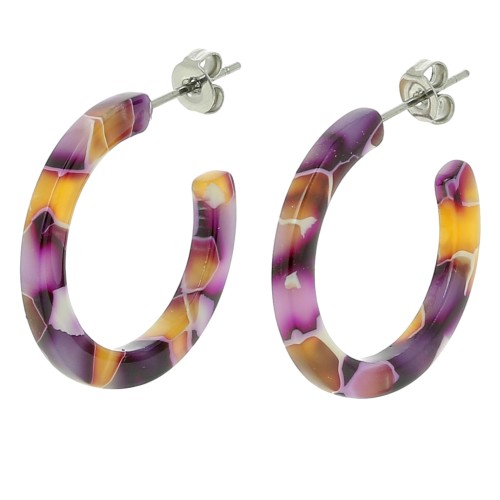 Orecchini a cerchio in acetato di cellulosa 25 mm - Viola tartaruga - Miele x2