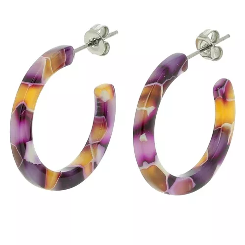 Orecchini a cerchio in acetato di cellulosa 25 mm - Viola tartaruga - Miele x2