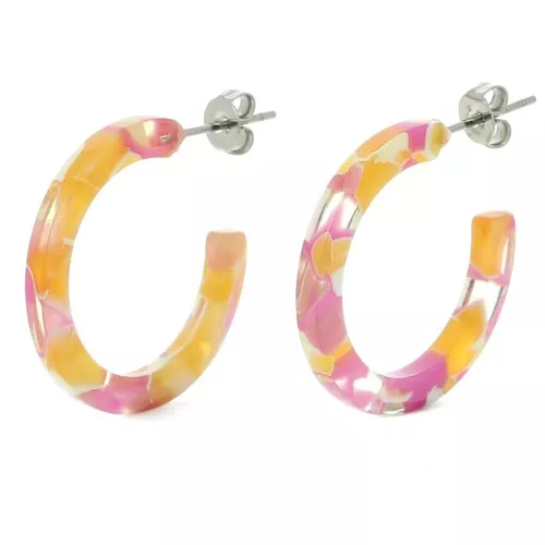 Orecchini a cerchio in acetato di cellulosa 25 mm - Tortoiseshell Candy Pink - Honey x2
