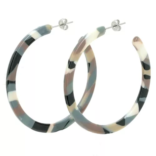 Orecchini a cerchio in acetato di cellulosa 50 mm - Tartaruga Blu grigio - Marrone x2