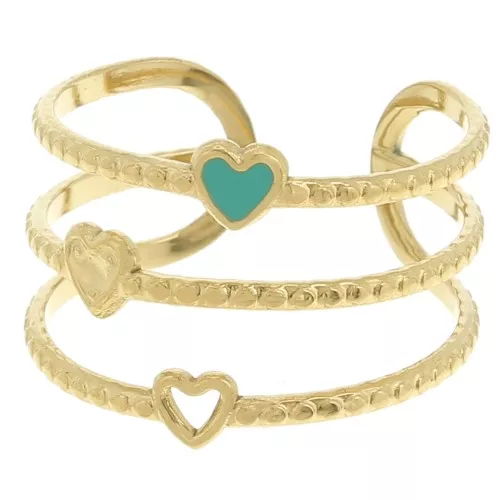 Anello a cuore a 3 file - da T53 a T58 - Acciaio inossidabile 304L dorato - Blu x1