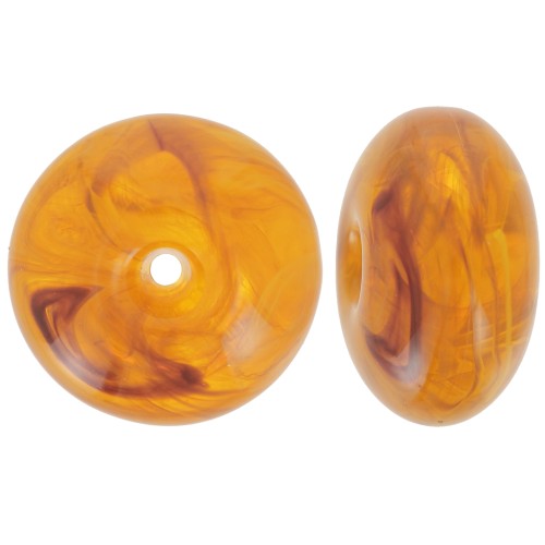Perla rotonda 18x9 mm in resina traslucida - Zafferano marmorizzato x1