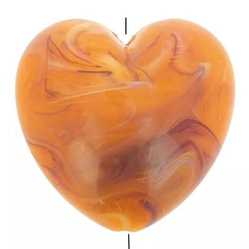 Perlina a forma di cuore 35x36 mm in resina traslucida - Albicocca marmorizzata x1