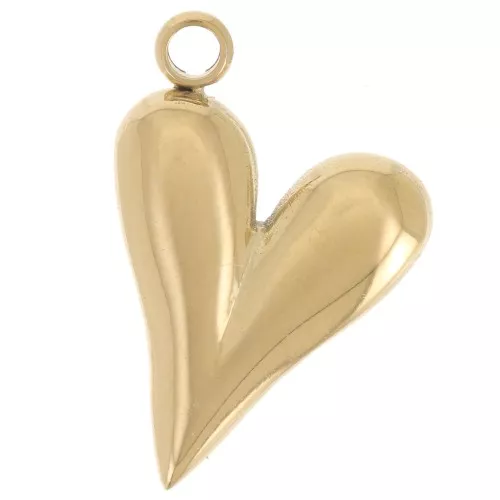 Pendente cuore bombato 18x12 mm - Acciaio inossidabile placcato oro 304L x1