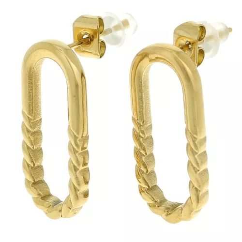 Orecchini ovali con filo liscio e ritorto 22x10 mm in acciaio inox dorato 304L x2