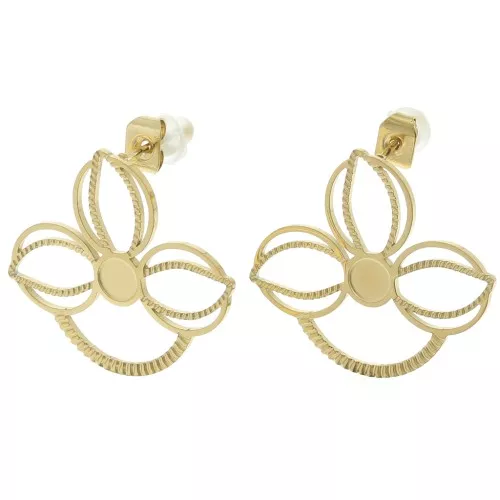 Orecchini a fiore 22x25 mm per cabochon da 4 mm - Acciaio inox 316L dorato x2
