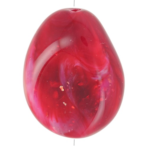Perla piatta irregolare 25x20 mm in resina opaca - Glitter rosso scuro marmorizzato x1