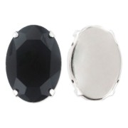 Cabochon ovale sfaccettato incastonato mm. 18x13 Jet/Rhodié