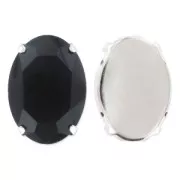 Cabochon ovale sfaccettato incastonato mm. 18x13 Jet/Rhodié