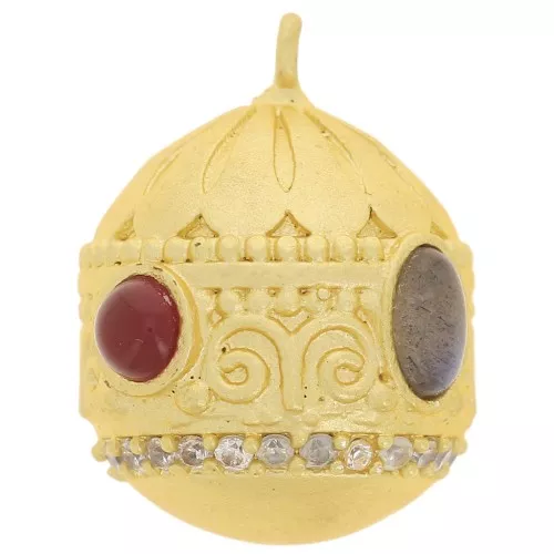 Pendente etnico con CZ 21x16 mm - Corniola d'oro fino - Labradorite