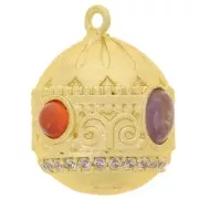 Pendente etnico in CZ 21x16 mm - Oro fino - Corniola - Ametista