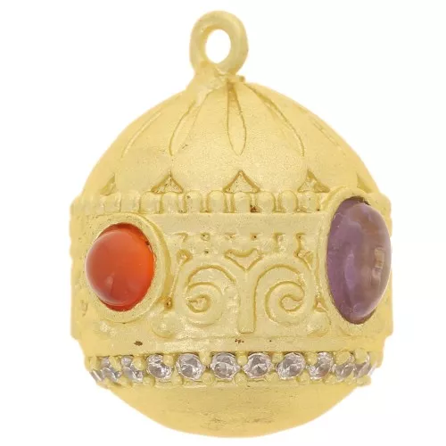 Pendente etnico in CZ 21x16 mm - Oro fino - Corniola - Ametista