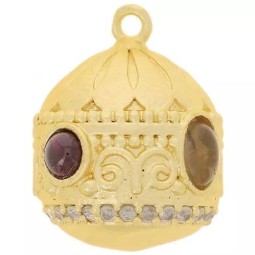 Pendente etnico con CZ 21x16 mm - Oro fino - Granato - Quarzo fumé
